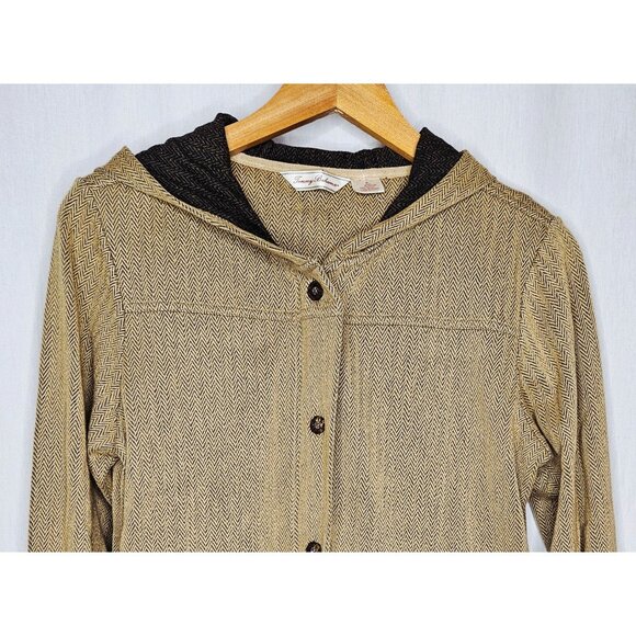 Tommy Bahama Women's Hooded Jacket Wool Blend Herringbone Knit Tan Medium - Picture 3 of 6